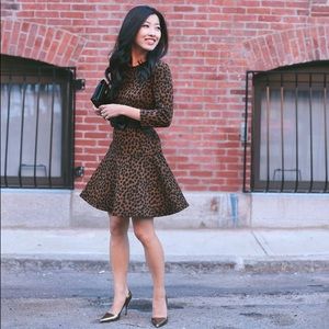 Loft Abstract Animal Print Mini Dress Drop Waist Leopard Long Sleeve